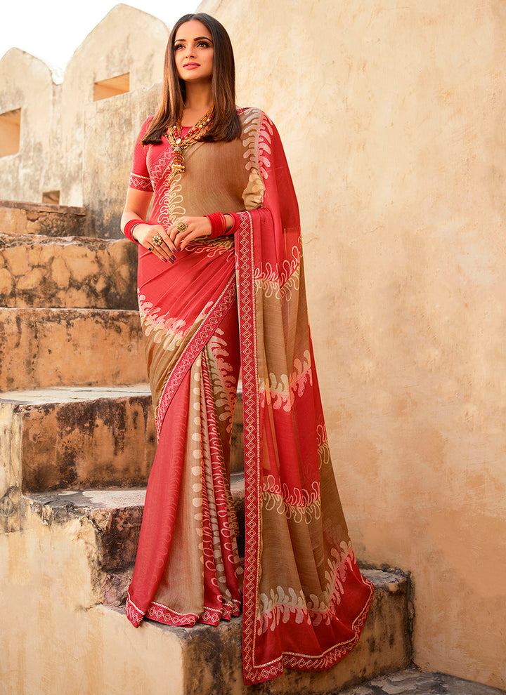 Digital Printed Georgette Saree with Lace Work | Perfect for Weddings & Parties