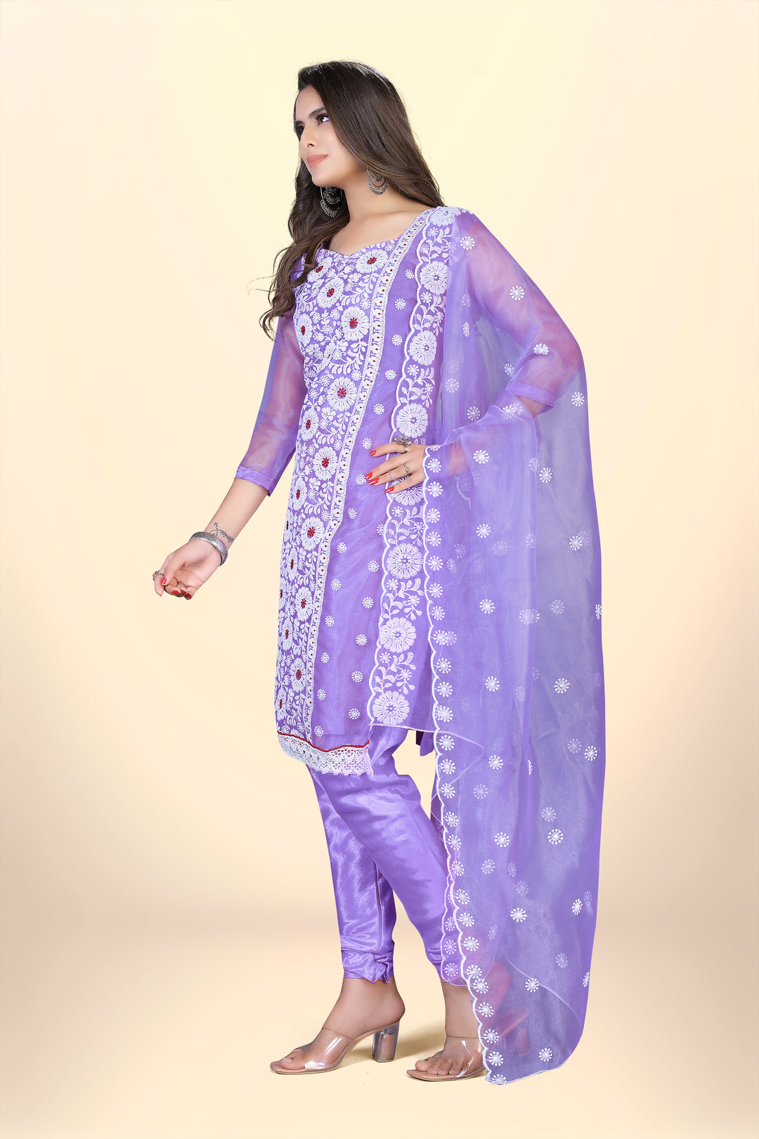 Elegant Organza Suit with Santoon Bottom | Designer Thread Embroidery Work