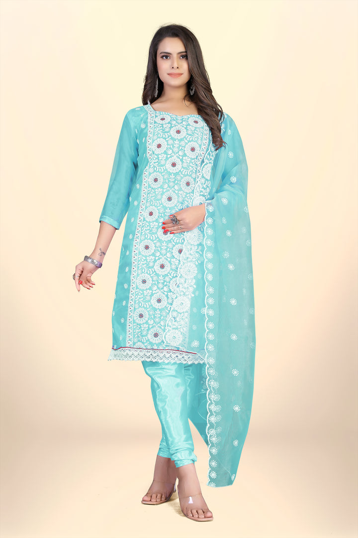 Elegant Organza Suit with Santoon Bottom | Designer Thread Embroidery Work