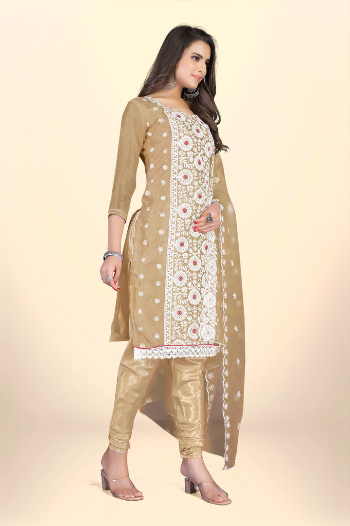 Elegant Organza Suit with Santoon Bottom | Designer Thread Embroidery Work