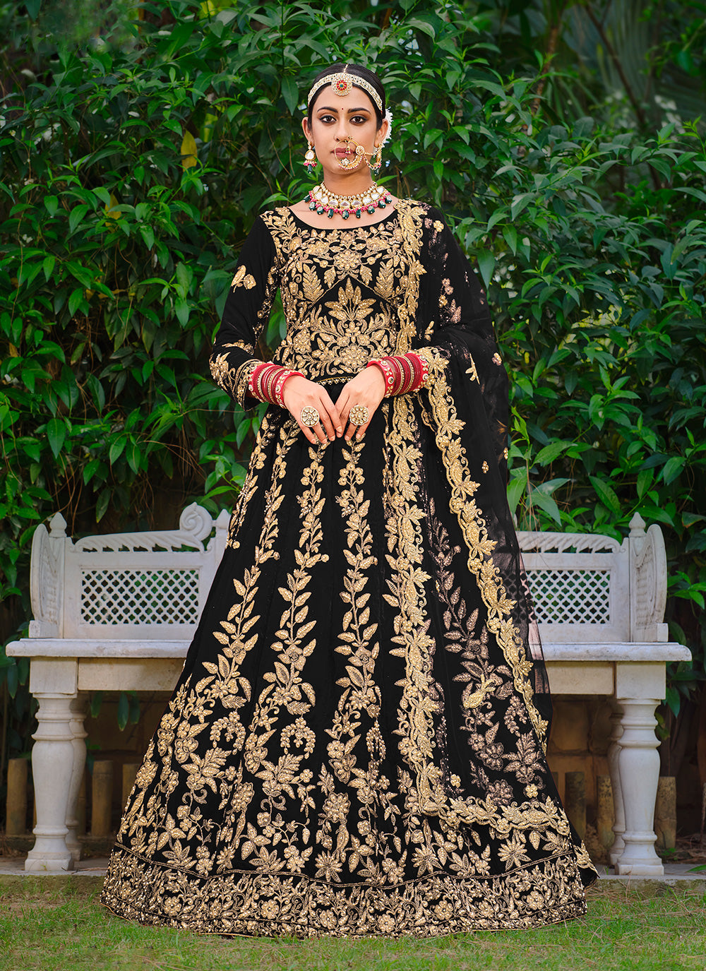 Velvet Lehenga with Embroidery and Stone-Work | Wedding & Party Wear