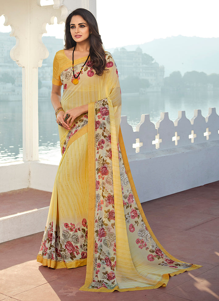 Floral-Printed Georgette Saree with Banglori Blouse | Elegant for Special Events