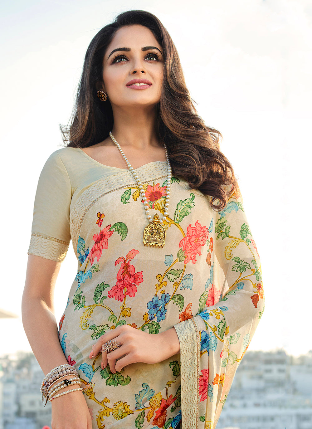 Floral-Printed Georgette Saree with Banglori Blouse | Perfect for Special Events