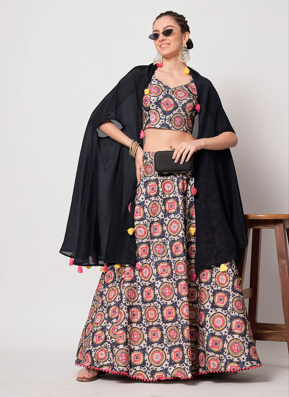 Chinon Silk Printed Lehenga with Thread & Sequin Embroidery | Bridal Party Wear