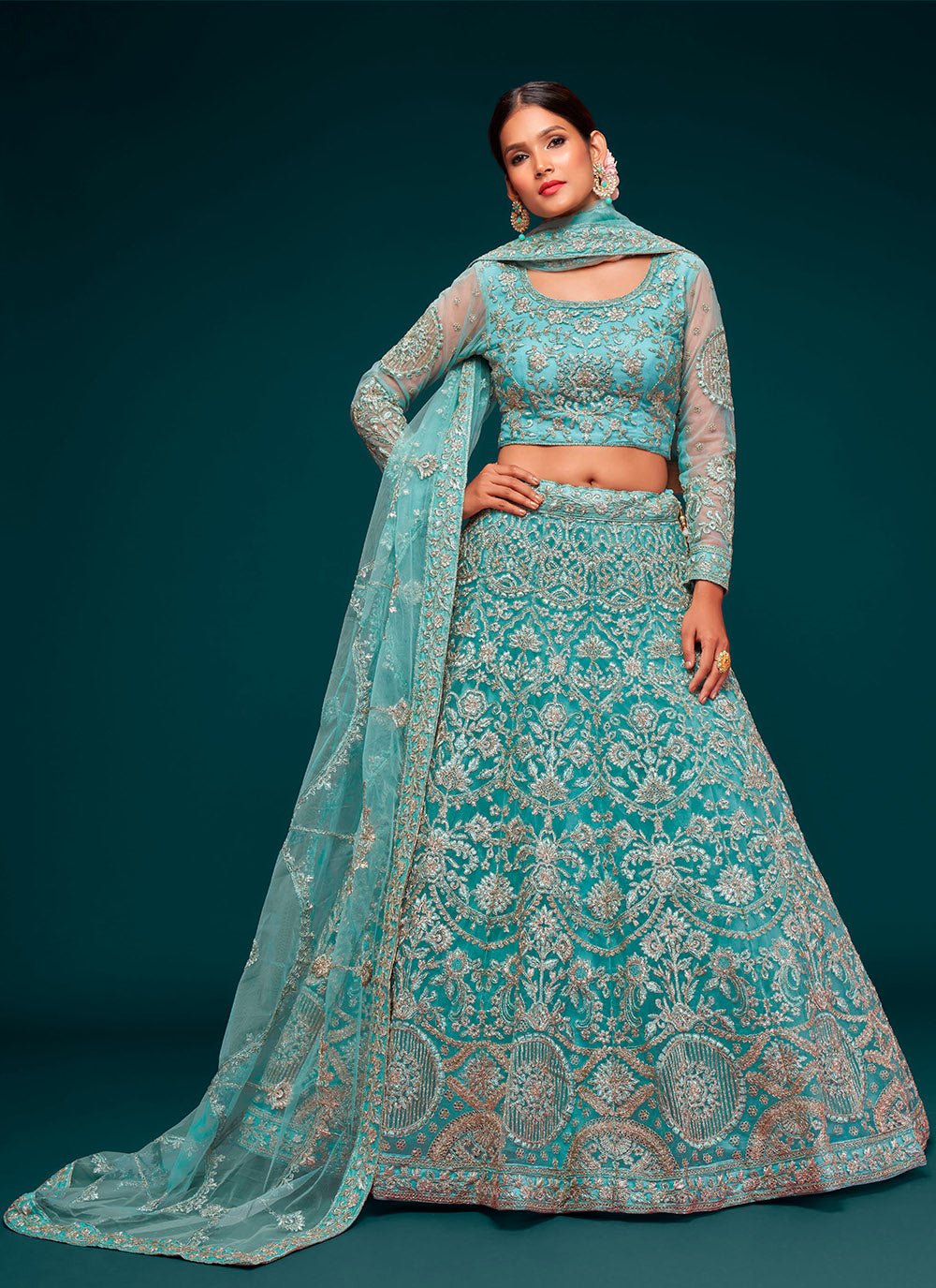 Elegant Soft-Net Lehenga with Thread & Jari Embroidery for Weddings | Bridal Fashion