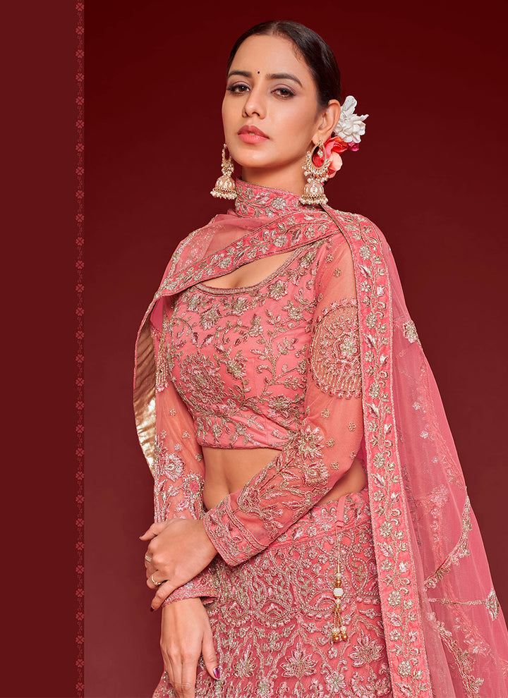 Elegant Soft-Net Lehenga with Thread & Jari Embroidery for Weddings | Bridal Fashion