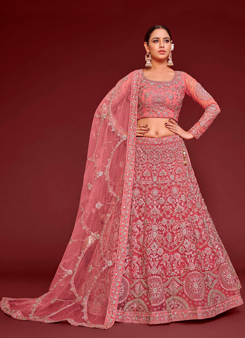 Elegant Soft-Net Lehenga with Thread & Jari Embroidery for Weddings | Bridal Fashion