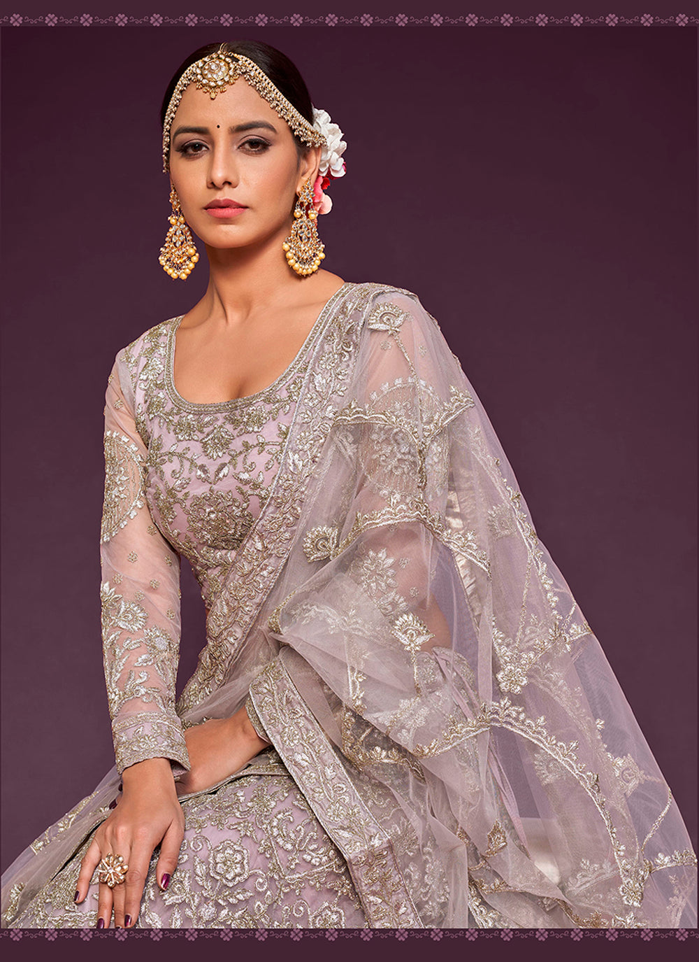 Elegant Soft-Net Lehenga with Thread & Jari Embroidery for Weddings | Bridal Fashion