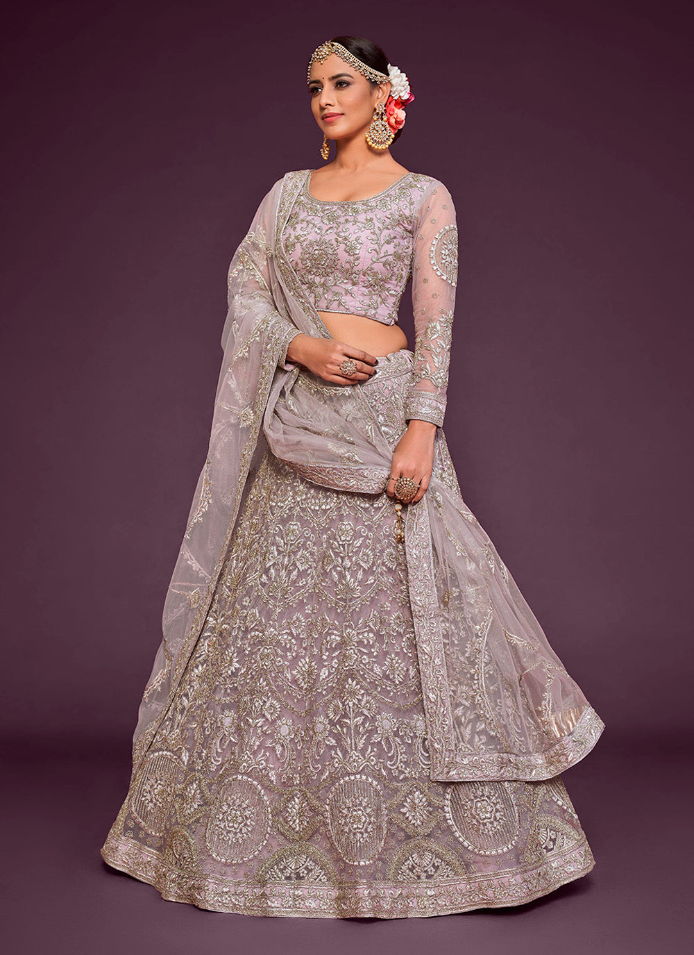 Elegant Soft-Net Lehenga with Thread & Jari Embroidery for Weddings | Bridal Fashion