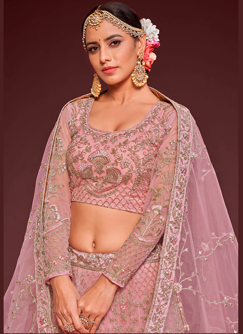 Elegant Lehengas in Soft-Net | Exquisite Thread & Jari Embroidery for Weddings