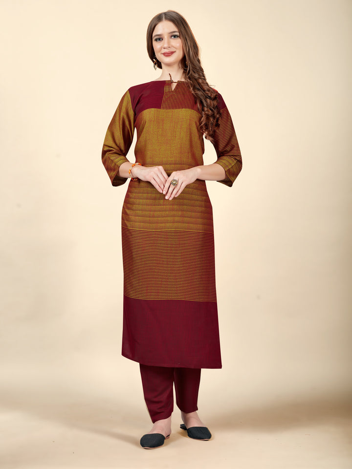 Stylish Maroon Cotton Rayon Kurti Set | Wevon Designer Work for Women