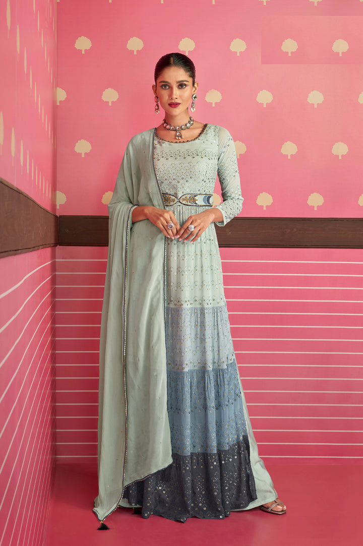 Georgette Nyra Cut Salwar Suit with Heavy Thread & Sequins Work | Festive Look