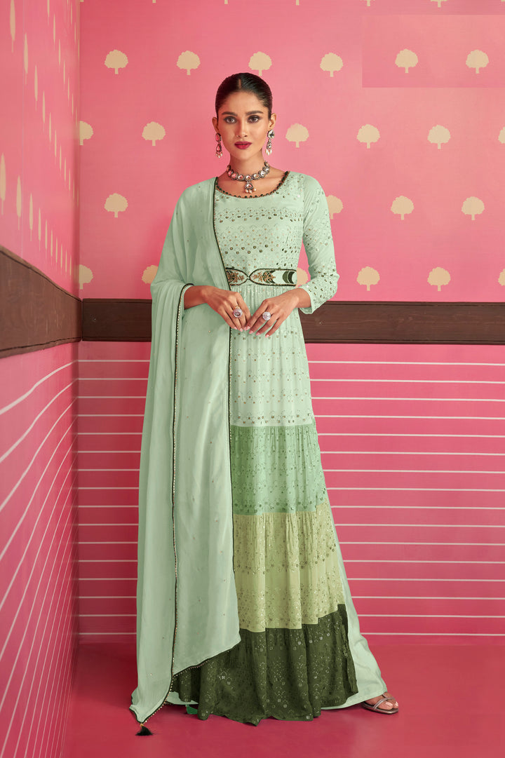 Georgette Nyra Cut Salwar Suit with Heavy Thread & Sequins Work | Festive Look