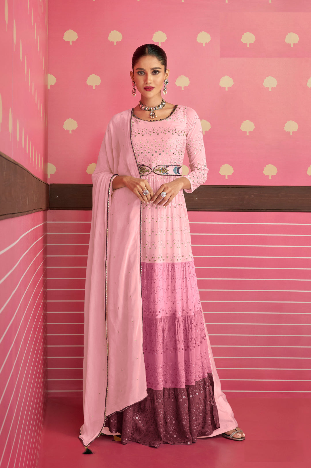 Georgette Nyra Cut Salwar Suit with Heavy Thread & Sequins Work | Festive Look