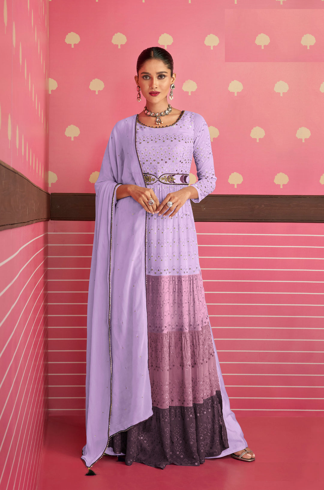 Georgette Nyra Cut Salwar Suit with Heavy Thread & Sequins Work | Festive Look