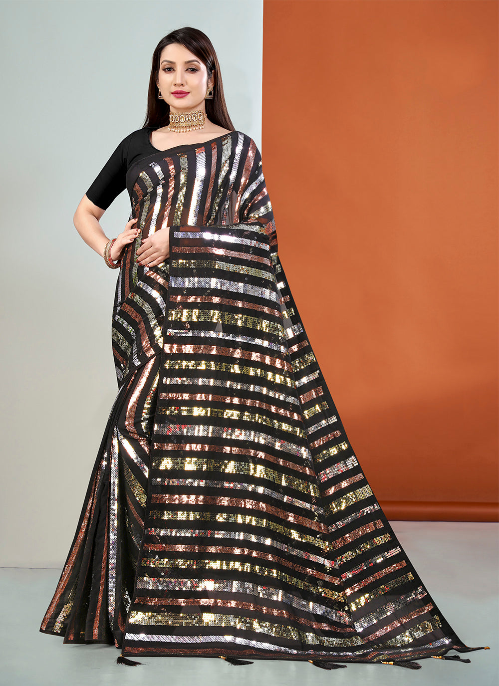 Elegant Georgette Saree with Heavy Sequence Embroidery | Special Occasion Wear