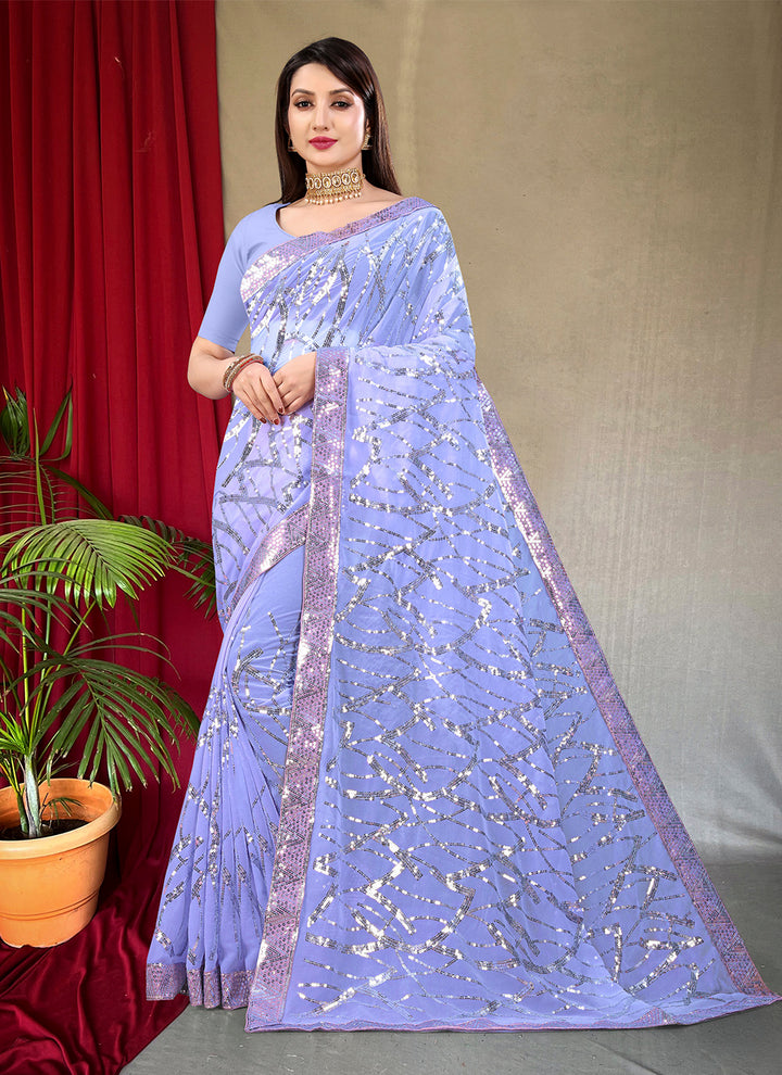 Elegant Georgette Saree with Heavy Sequin Embroidery | Perfect for Weddings & Festivities