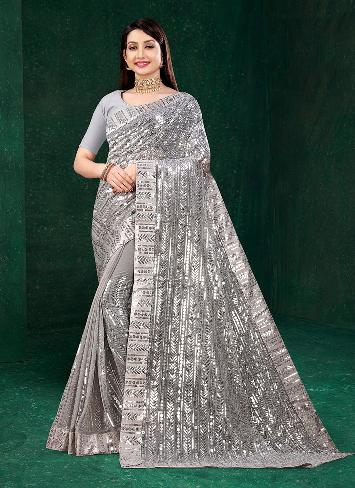 Elegant Georgette Saree with Heavy Sequin Embroidery | Perfect for Weddings & Events