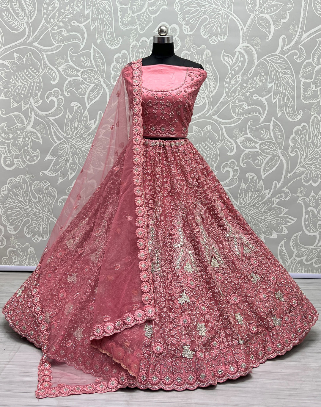 Fancy Net Lehenga with Embroidery & Mirror Work | Ideal for Weddings & Parties