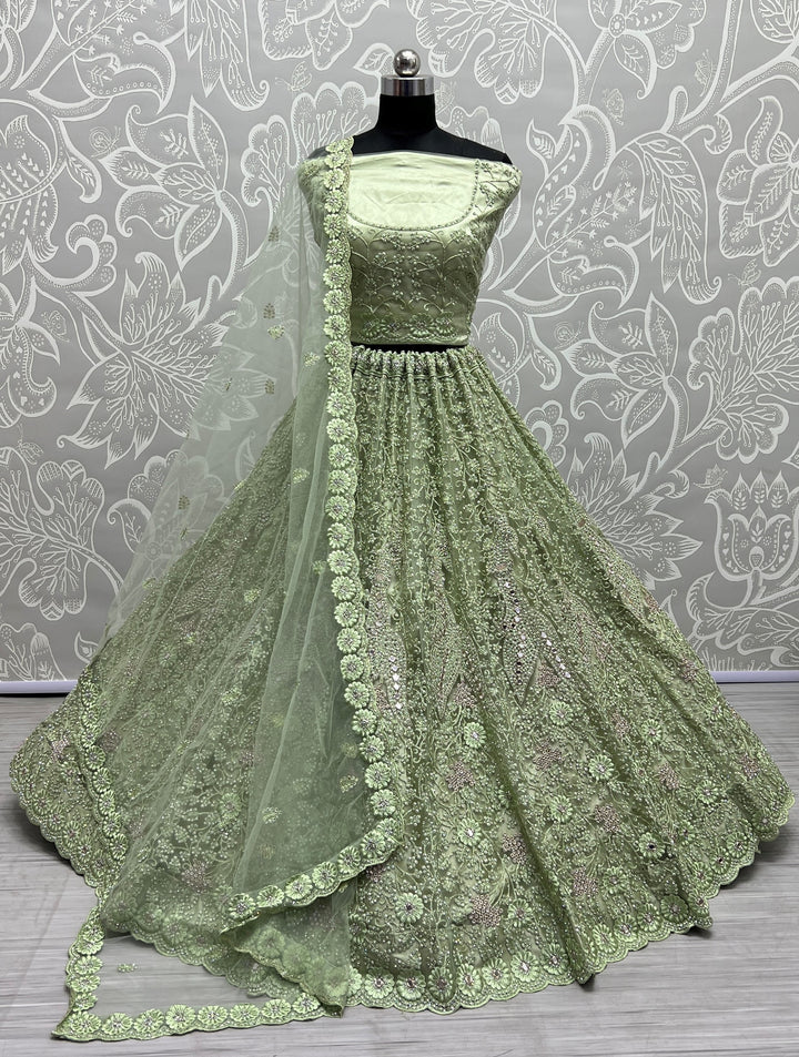 Fancy Net Lehenga with Embroidery & Mirror Work | Ideal for Weddings & Parties