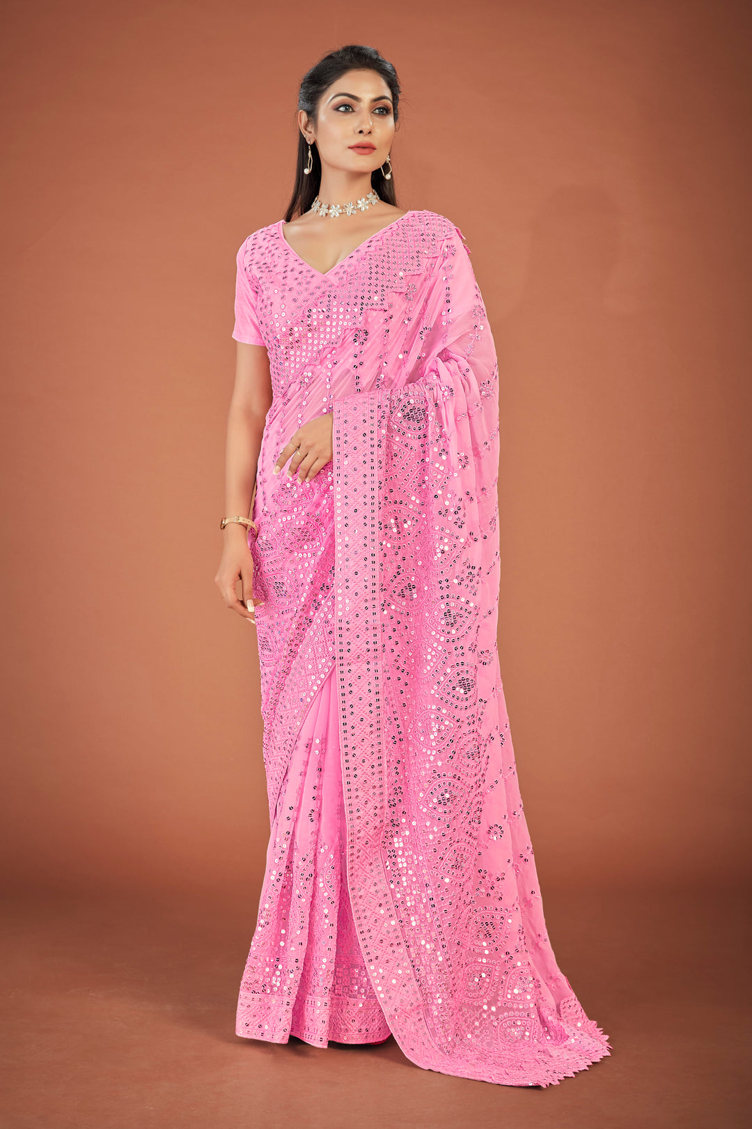 Elegant Georgette Saree with Thread and Sequin Embroidery | Special Occasion