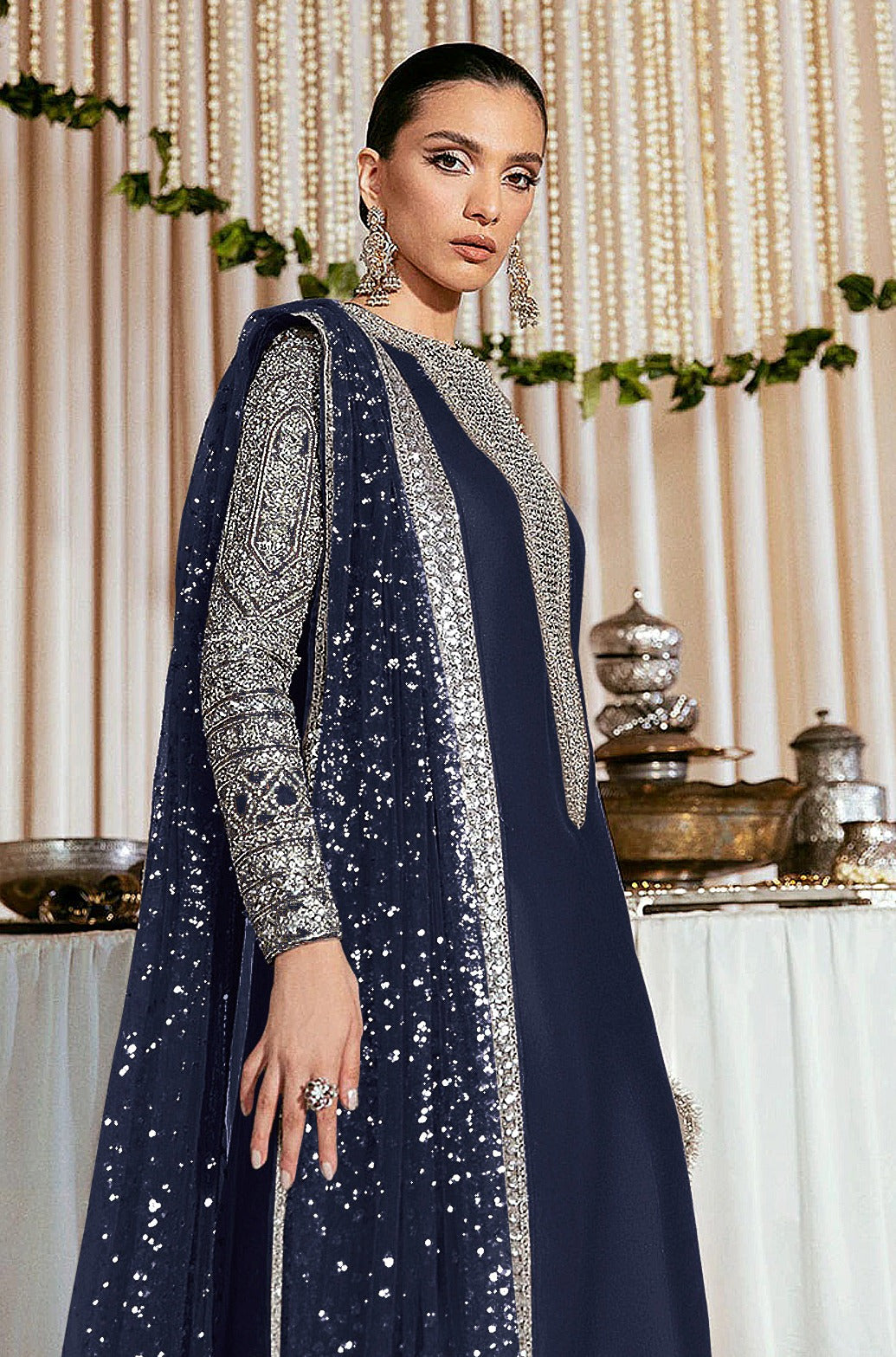 Faux Georgette Salwar Suit with Sequins Embroidery | Festive Wear