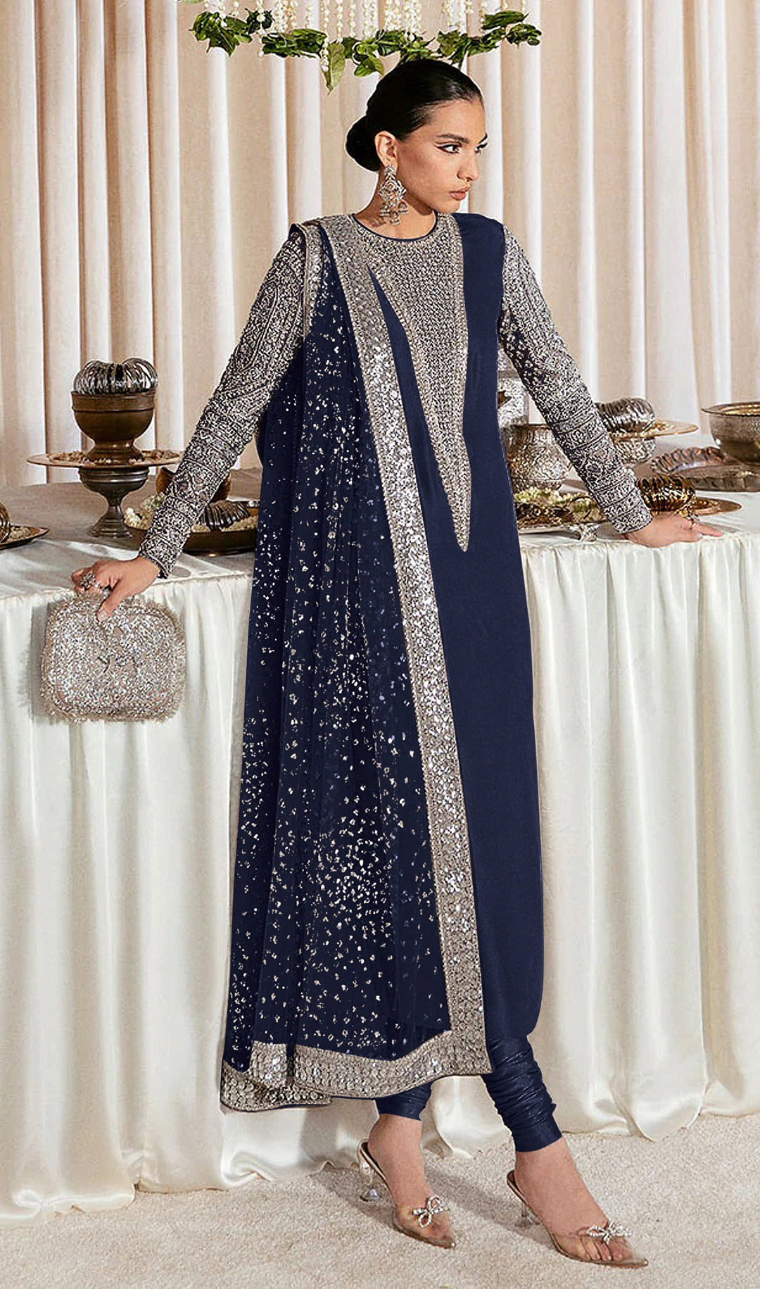 Faux Georgette Salwar Suit with Sequins Embroidery | Festive Wear