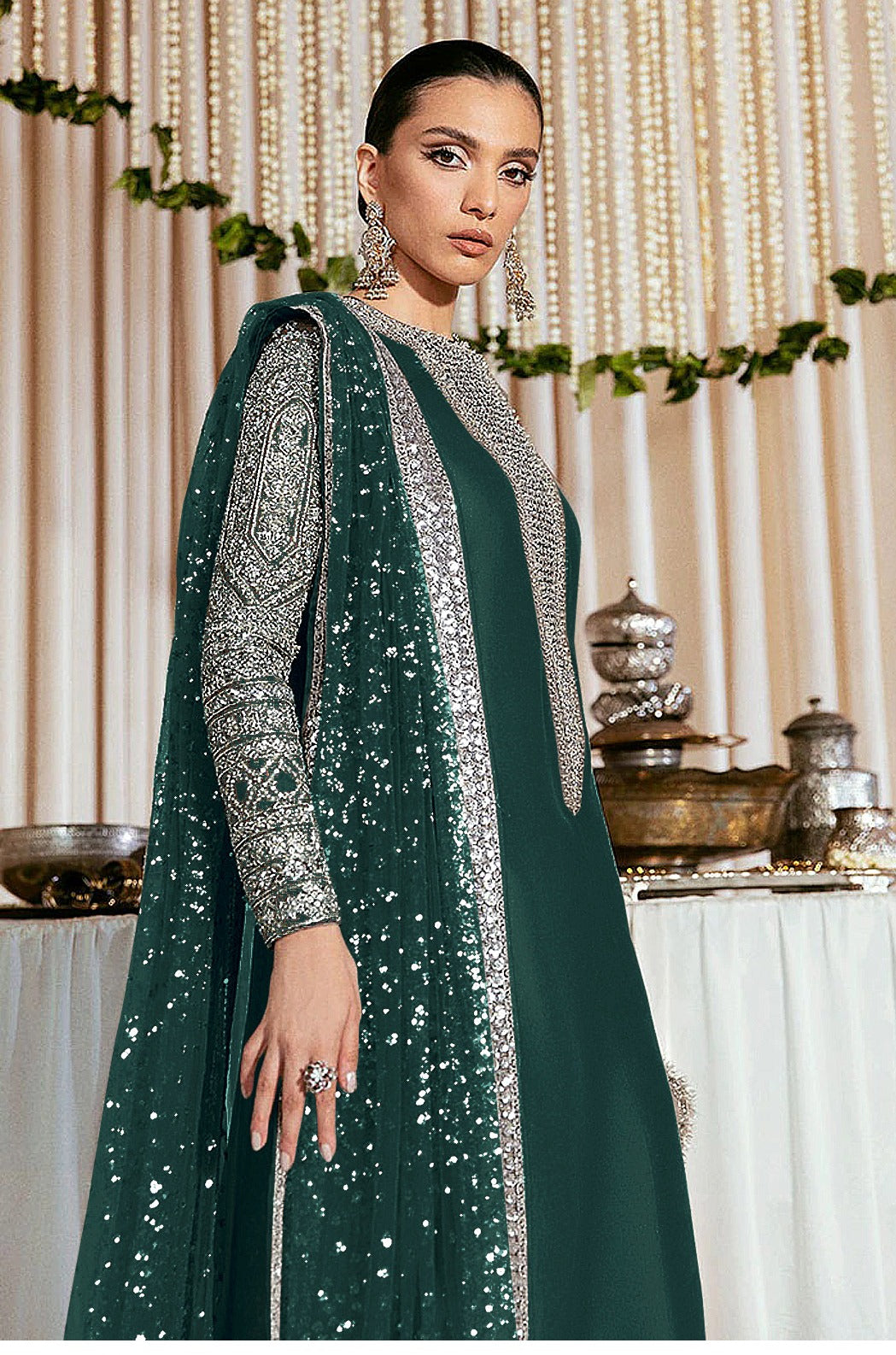 Faux Georgette Salwar Suit with Sequins Embroidery | Festive Wear