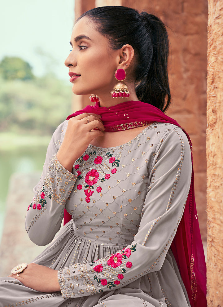 Elegant Georgette Palazzo Set | Thread & Mirror Embroidery | Full Sleeve | Wedding & Party Wear