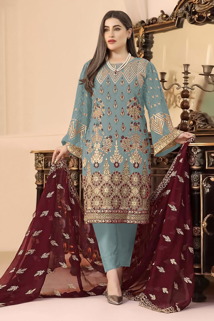 Faux Georgette Salwar Suit with Designer Embroidery Work | Festive Look