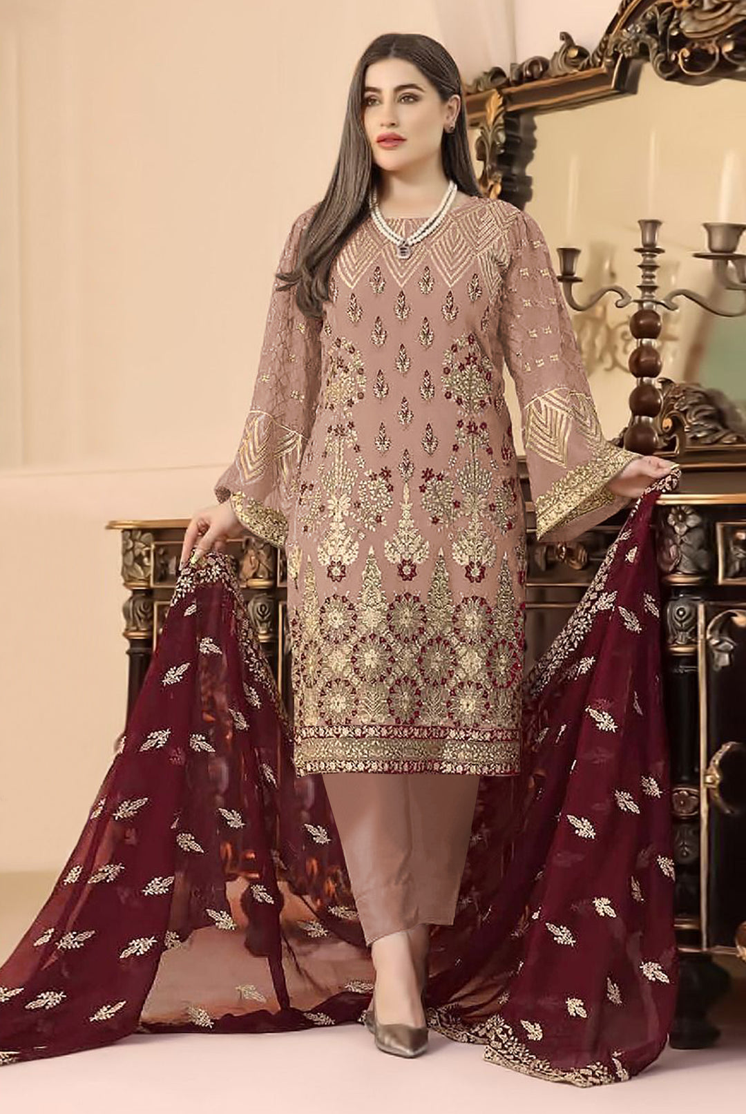 Faux Georgette Salwar Suit with Designer Embroidery Work | Festive Look