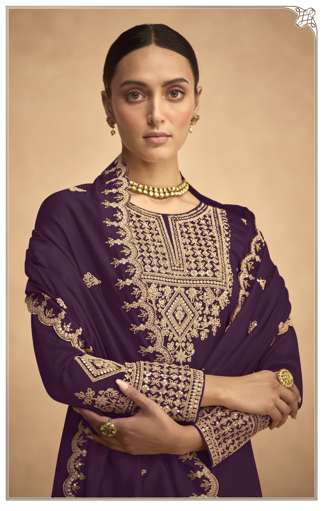 Georgette Palazzo Suit with Sequins & Jari Embroidery | Festive Wear