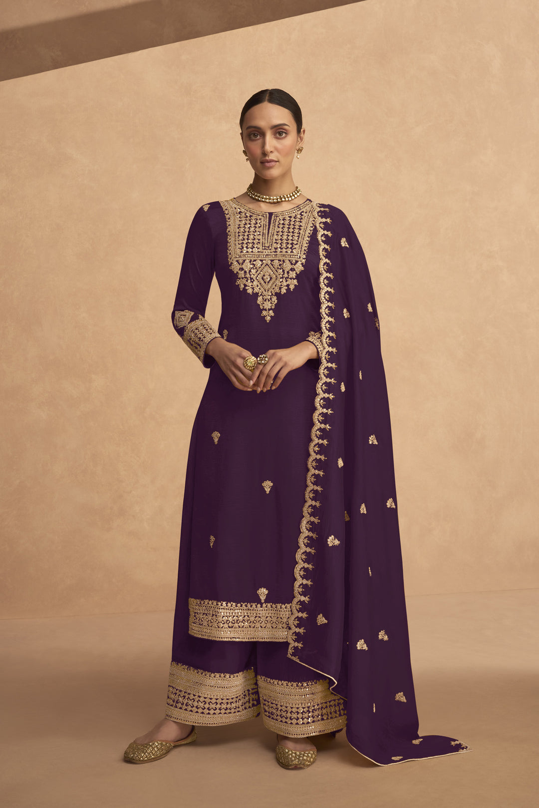 Georgette Palazzo Suit with Sequins & Jari Embroidery | Festive Wear