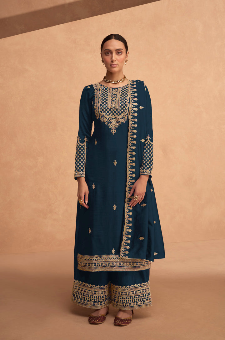 Georgette Palazzo Suit with Sequins & Jari Embroidery | Festive Wear