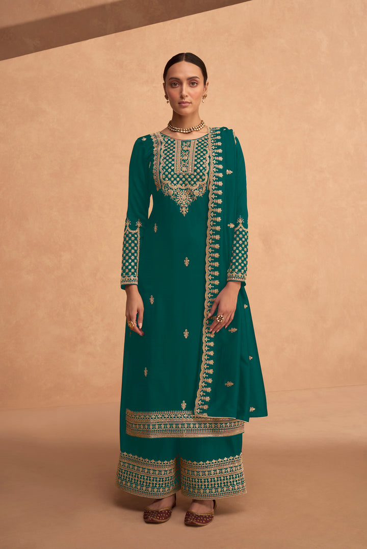 Georgette Palazzo Suit with Sequins & Jari Embroidery | Festive Wear