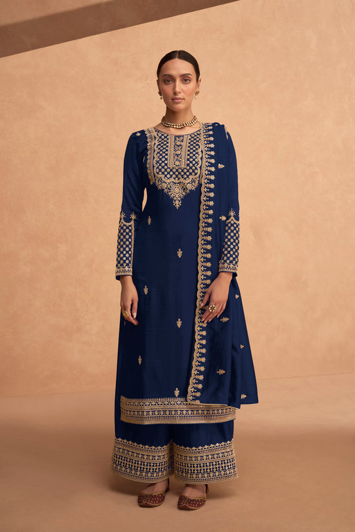 Georgette Palazzo Suit with Sequins & Jari Embroidery | Festive Wear