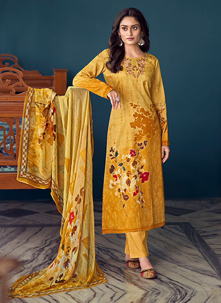 Designer Printed Salwar Kameez | Airjet Satin & Cambric Cotton | Full Sleeve | Traditional Wedding Party Outfit