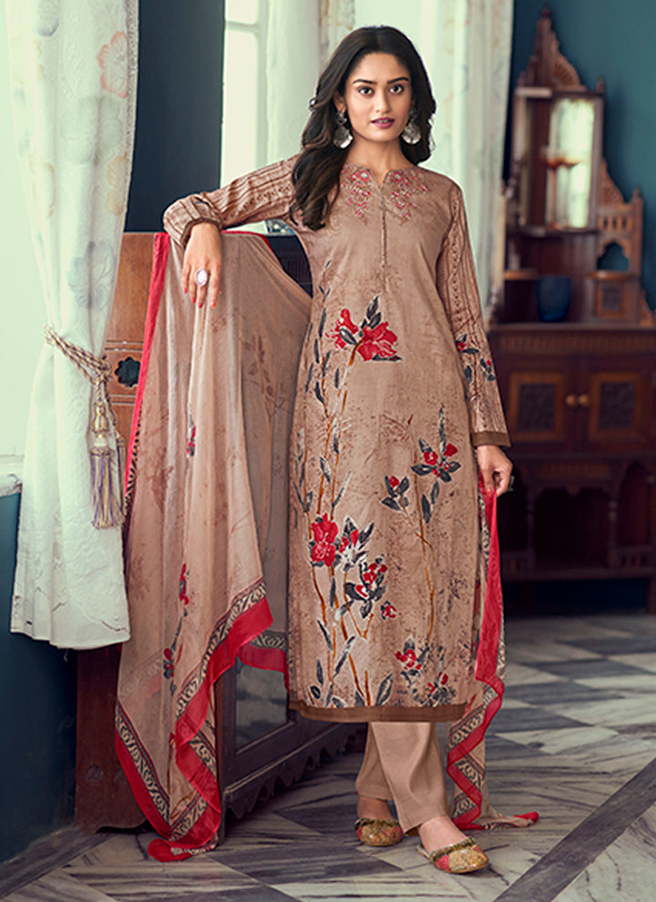 Designer Printed Salwar Kameez | Airjet Jaam Satin Top | Cambric Cotton Bottom | Full Sleeve Round Neck for Traditional Events