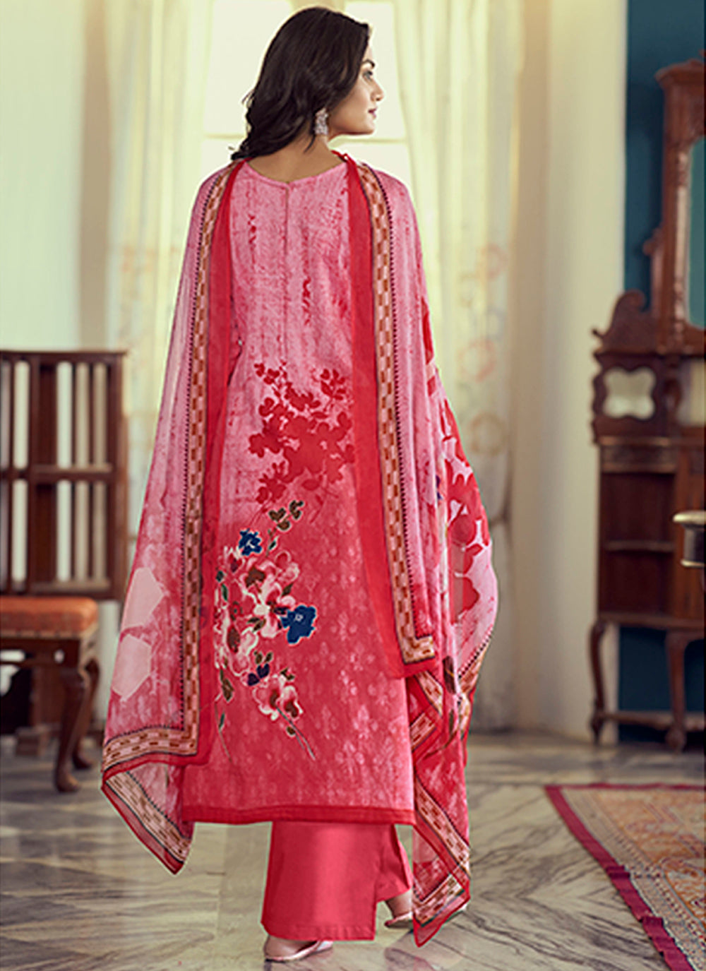 Designer-Printed Salwar Kameez | Full-Sleeve Round-Neck | Satin & Cotton | Traditional Wedding Party Wear