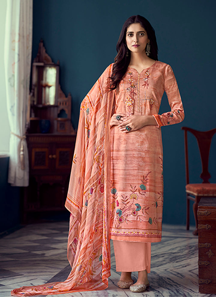 Designer Printed Salwar Kameez | Airjet Jaam Satin & Cambric Cotton | Full Sleeve Round Neck | Traditional Wedding Party Wear