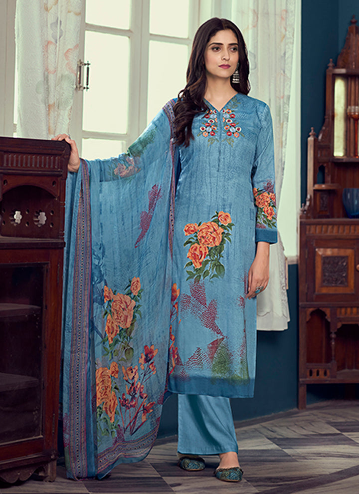 Designer Printed Salwar Kameez | Full Sleeve | Round Neck | Traditional Wear