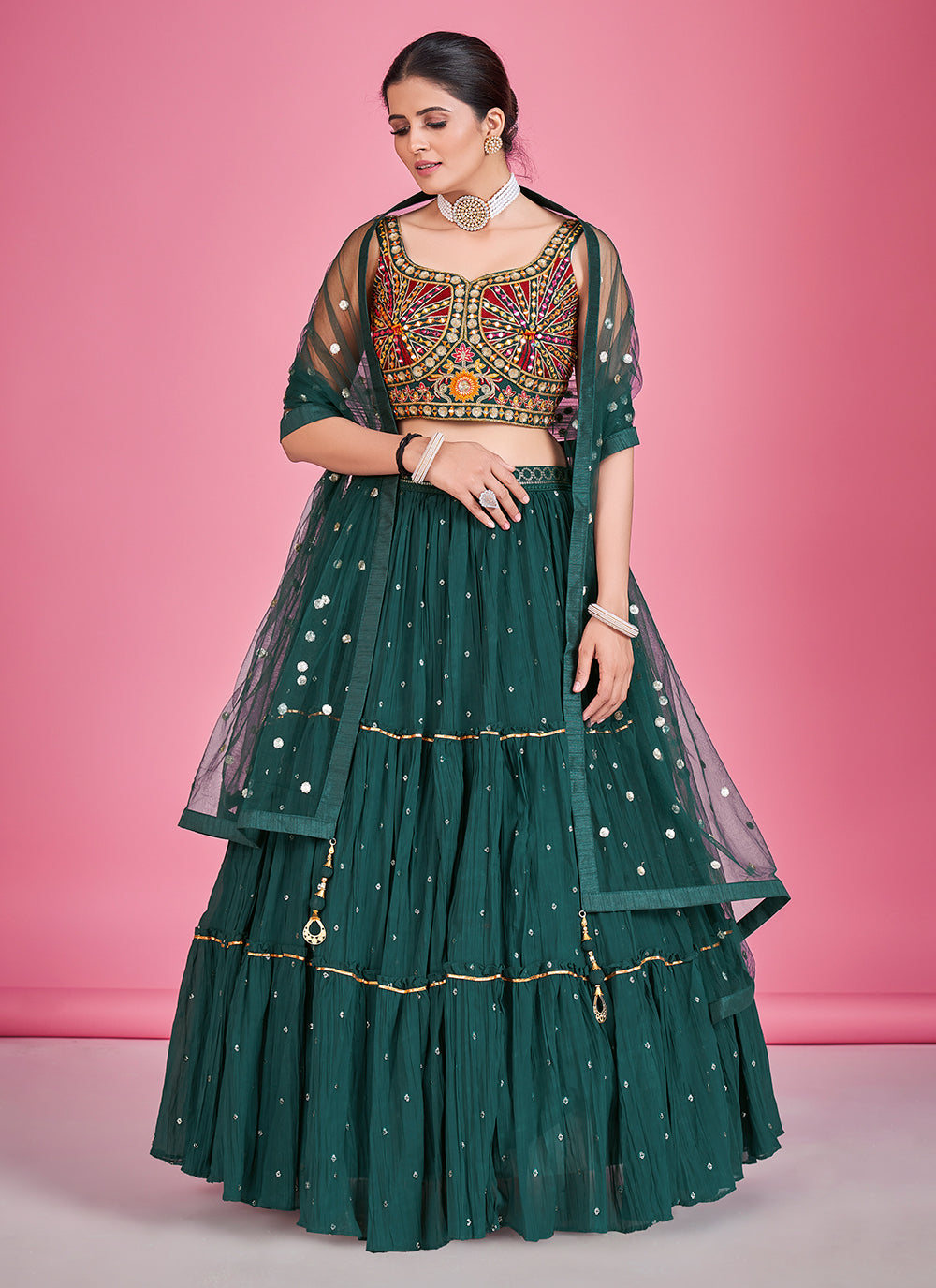 Georgette Lehenga with Thread and Mirror Work | Bridal Wedding Outfit