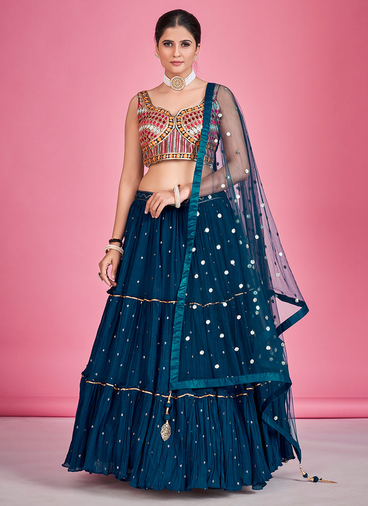 Georgette Lehenga with Thread and Mirror Work | Bridal Wedding Outfit