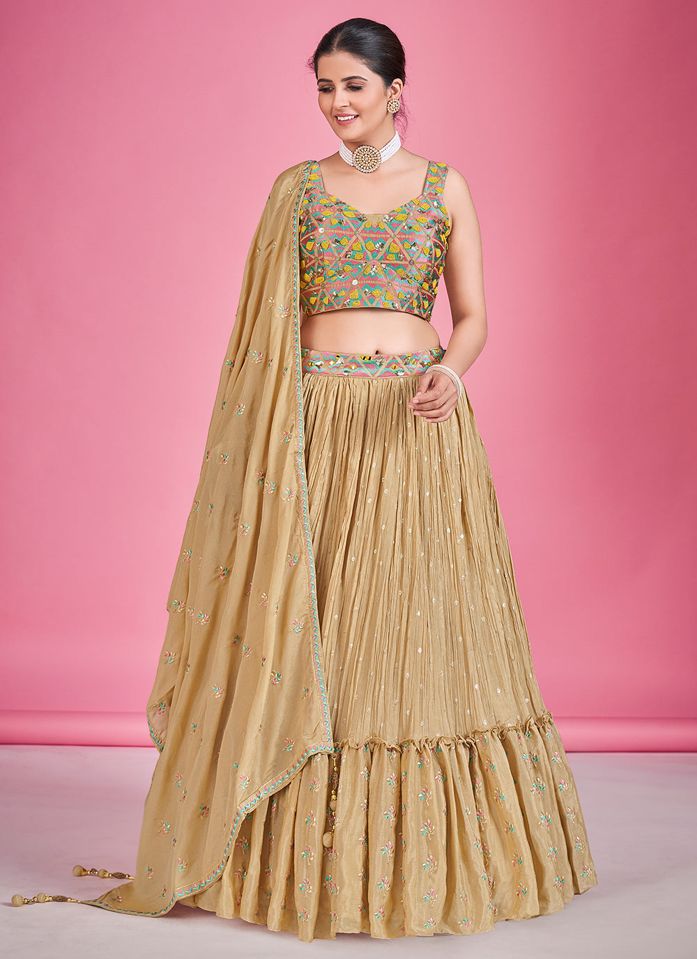 Elegant Georgette Lehenga with Mirror Embroidery | Perfect for Weddings & Parties