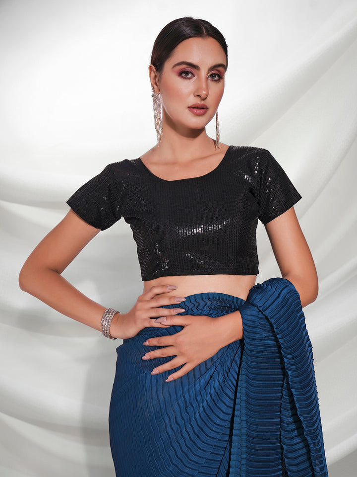 Elegant Georgette Saree with Crush & Sequins | Art-Silk Blouse | Party Wear