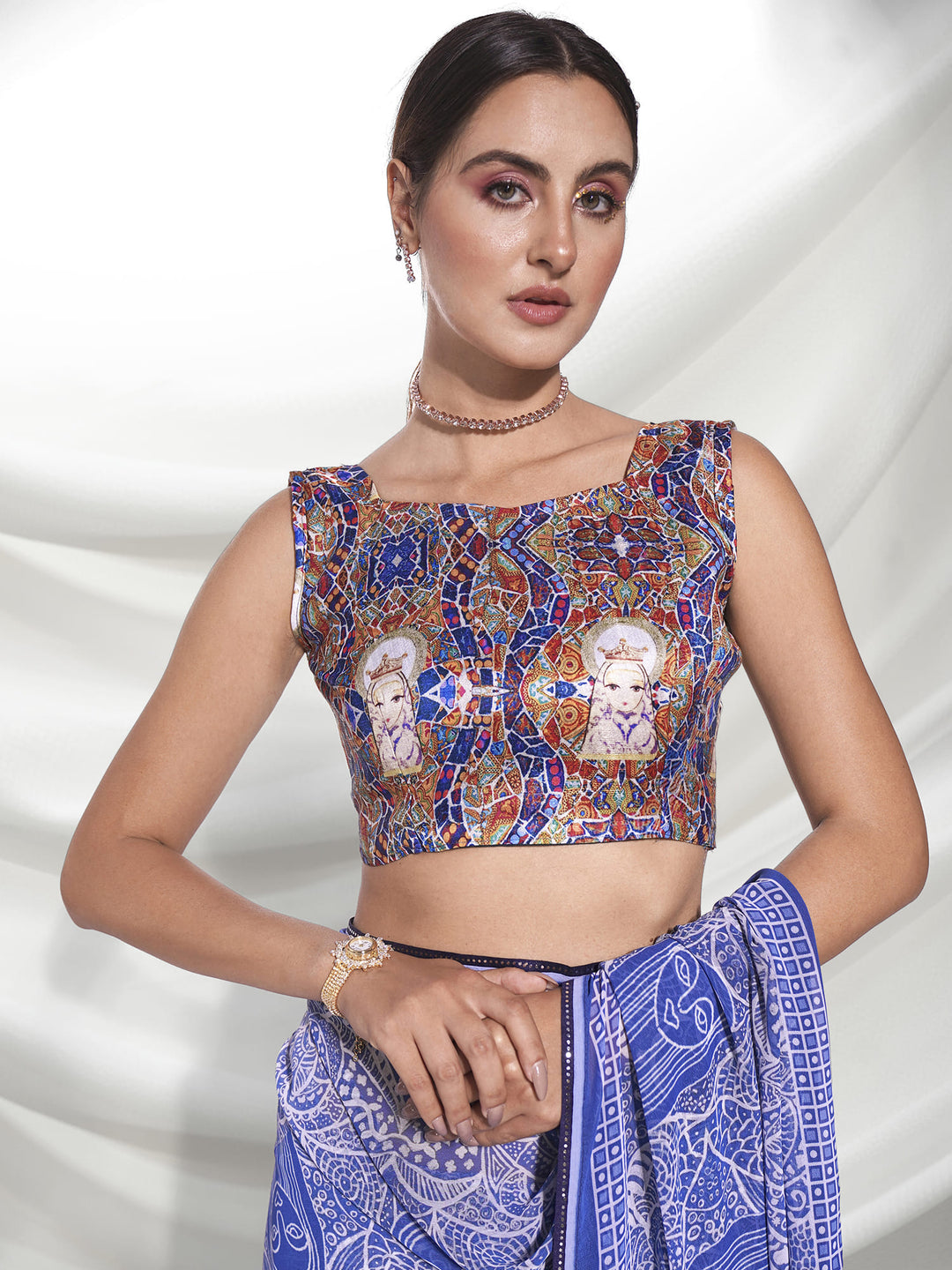 LIght Blue Designer Printed Weight-less Saree | Art-Silk Blouse for Special Events