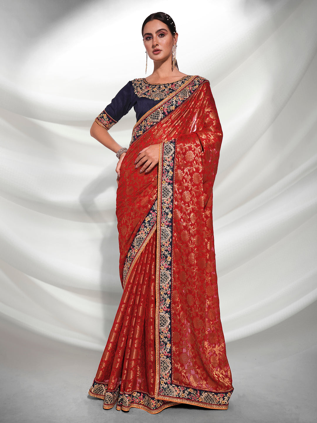 Viscose Saree with Art-Silk Blouse | Wevon Embroidery for Special Events