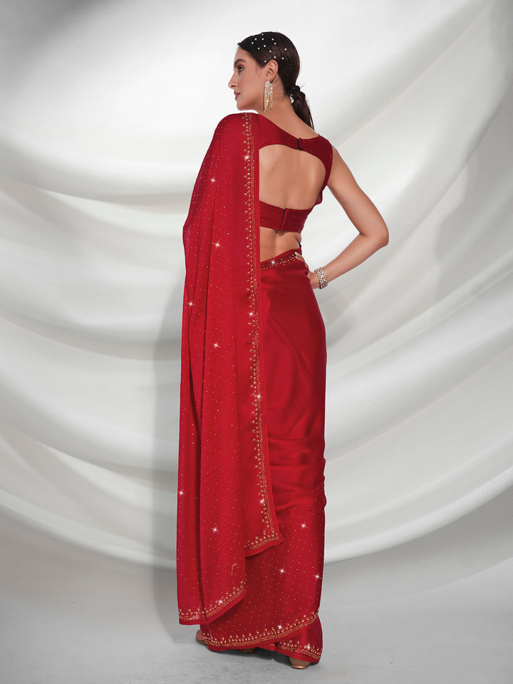 Satin-Chiffon Saree with Swarovski Work | Art-Silk Blouse for Special Events