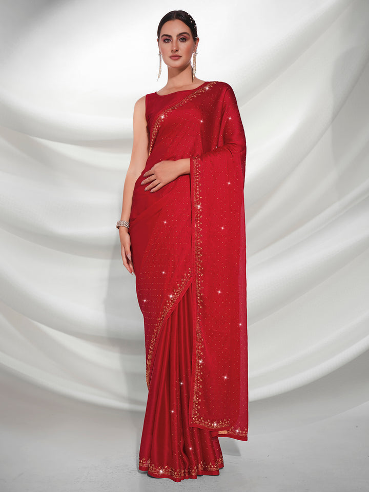 Satin-Chiffon Saree with Swarovski Work | Art-Silk Blouse for Special Events