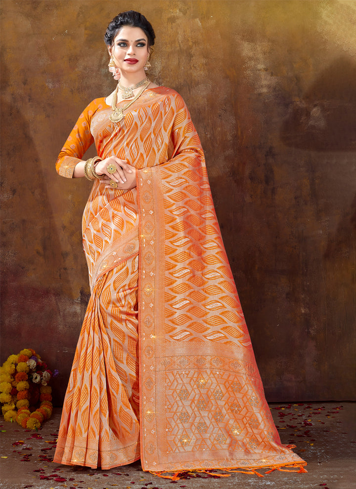 Designer Embroidered Saree | Heavy Weave Organza Partywear Saree for Women